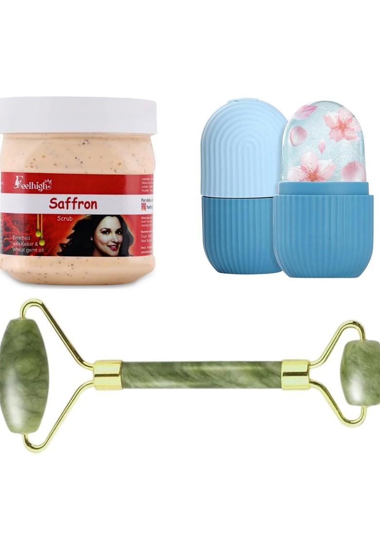 Feelhigh Saffron Scrub With Ice Roller Facial Massager