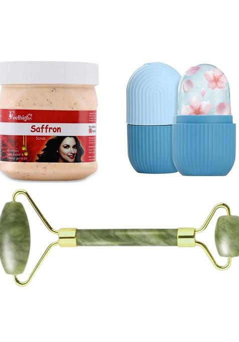Feelhigh Saffron Scrub With Ice Roller Facial Massager