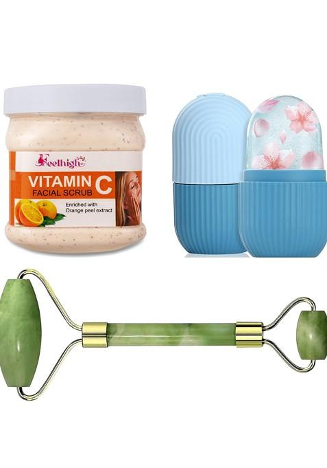 Feelhigh Vitamin C Scrub With Ice Roller Facial Massager
