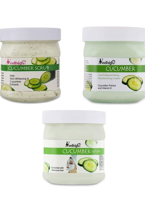 Feelhigh Set Of 3 Cucumber Moisturizing Cream Scrub Mask 500 Ml Each