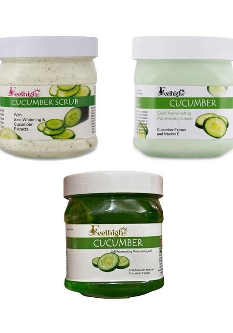 Feelhigh Set Of 3 Cucumber Scrub Cream Gel 500 Ml Each