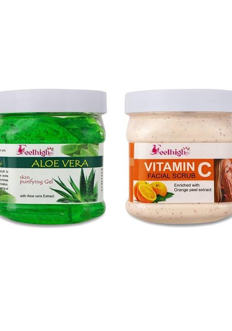 Feelhigh Set Of Aloe Vera Gel Vitamin C Scrub 500Ml Each