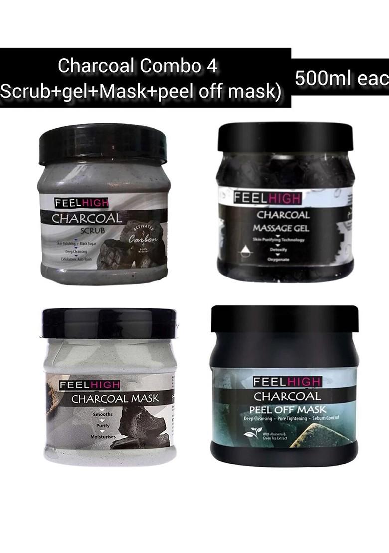 Feelhigh Set Of 4 Charcoal Face Scrub Mask Gel Peel Off 500Ml Each