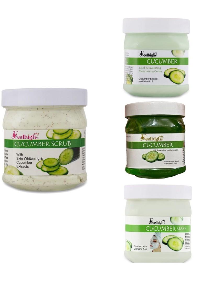 Feelhigh Set Of 4 Cucumber Face Cream Mask Gel Scrub 500Ml Each
