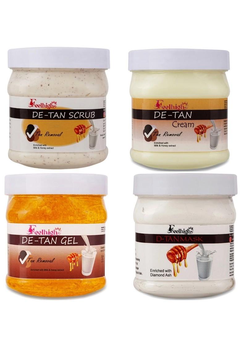 Feelhigh Set Of 4 De Tan Face Cream Mask Gel Scrub 500Ml Each