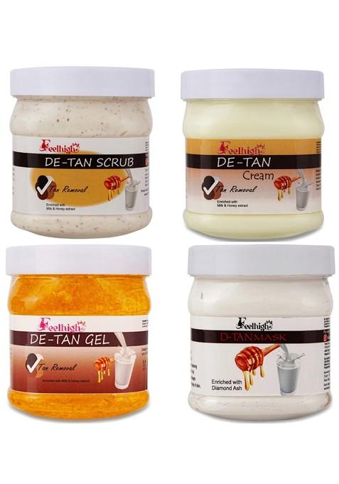 Feelhigh Set Of 4 De Tan Face Cream Mask Gel Scrub 500Ml Each