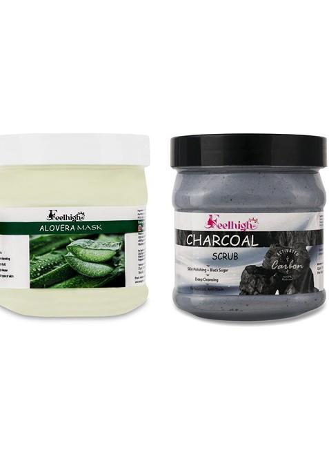 Feelhigh Face Body Aloe Vera Mask Charcoal Scrub 1000Ml