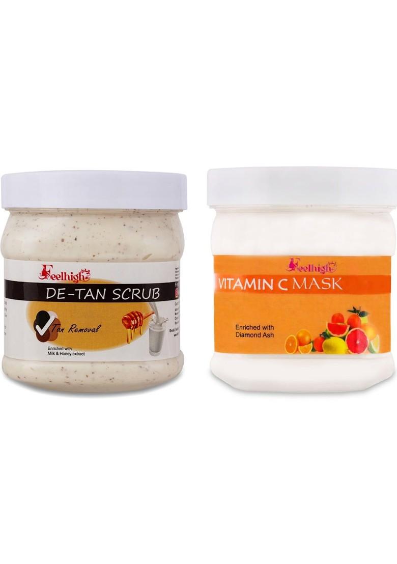 Feelhigh Face Body De Tan Scrub And Vitamin C Mask 1000Ml