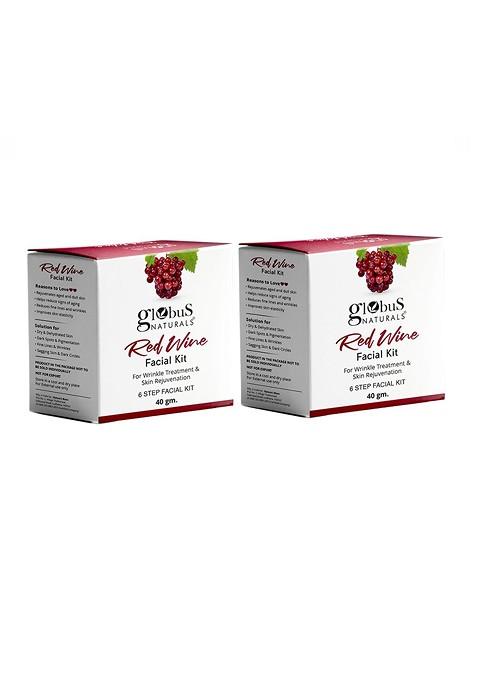 Globus Naturals Red Wine Set Of 2 Anti Ageing 6 Step Facial Kits 40Gm Each
