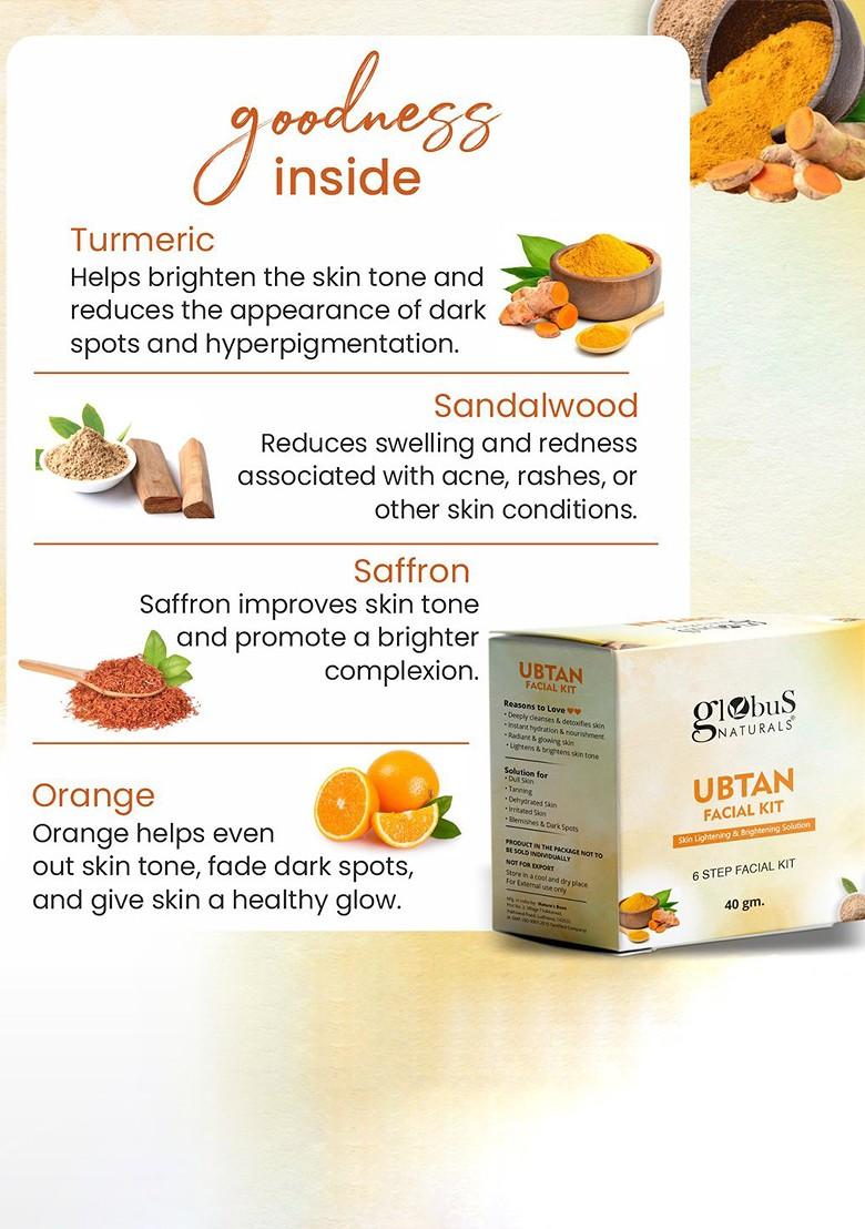 Globus Naturals Set Of 2 Ubtan 6 Step Skin Lightening Brightening Facial Kits 40G Each