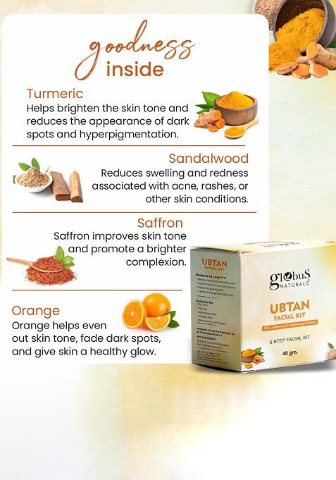 Globus Naturals Set Of 2 Ubtan 6 Step Skin Lightening Brightening Facial Kits 40G Each