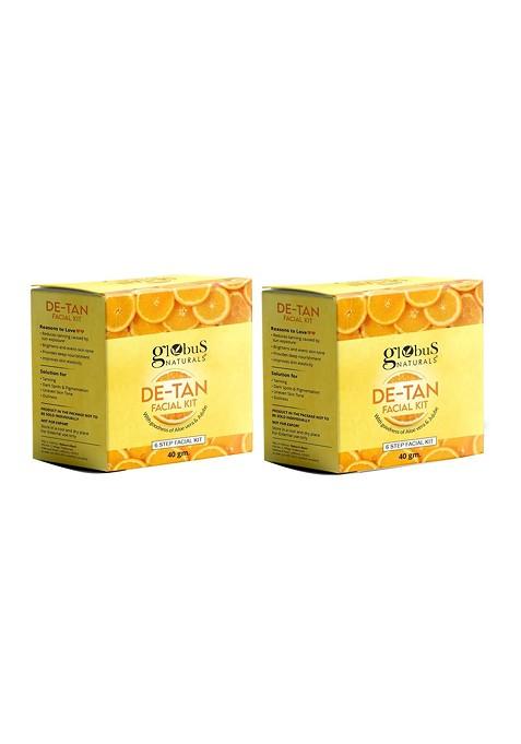 Globus Naturals De Tan Set Of 2 With Aloevera Jujube 6 Step Facial Kit 40Gm Each