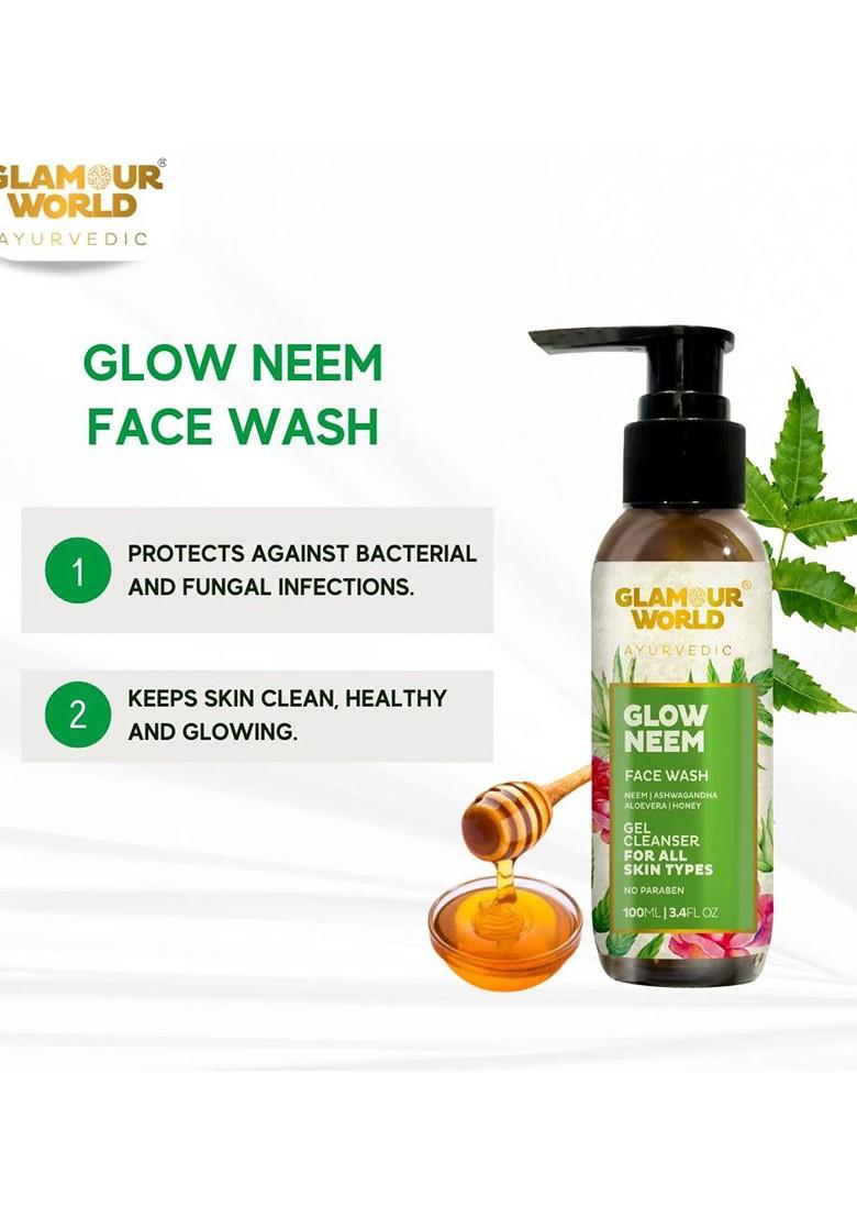 Glamour World Ayurvedic Glow Neem Gel Cleanser Face Wash With Aloevera 100 Ml
