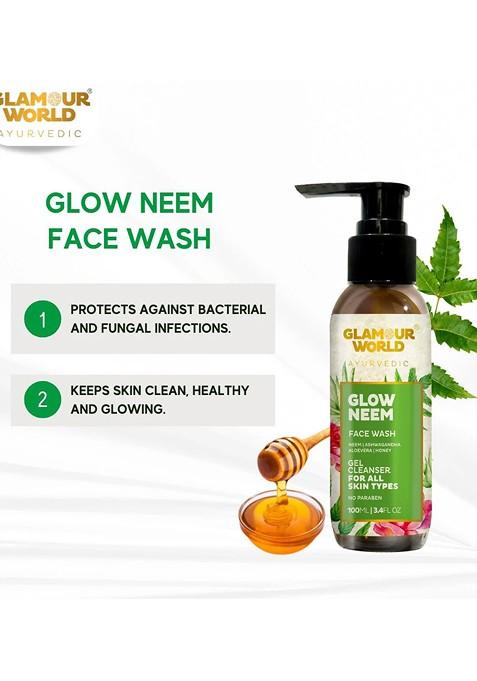 Glamour World Ayurvedic Glow Neem Gel Cleanser Face Wash With Aloevera 100 Ml