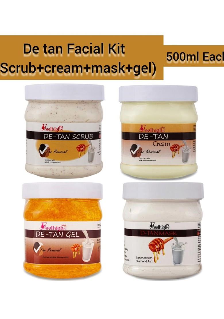 Feelhigh De Tan Set Of 4 Scrub Cream Mask Gel Facial Kit 500Ml Each