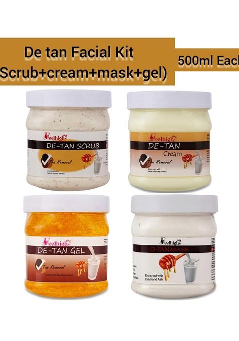 Feelhigh De Tan Set Of 4 Scrub Cream Mask Gel Facial Kit 500Ml Each