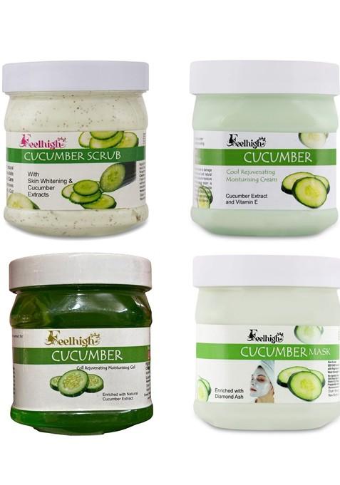 Feelhigh Set Of 4 Cucuber Scrub Cream Mask Gel Facial Kit 500Ml Each