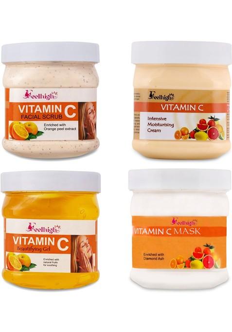 Feelhigh Set Of 4 Vitamin C Scrub Cream Mask Gel Facial Kit 500Ml Each