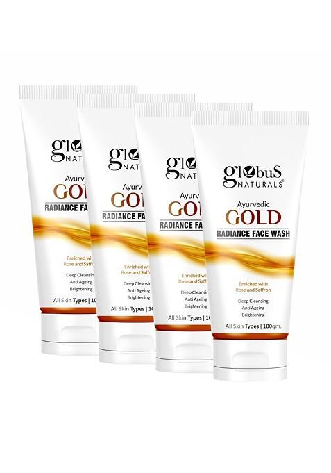 Globus Naturals Set Of 4 Gold Radiance Anti Ageing Brightening Face Wash 100G Each