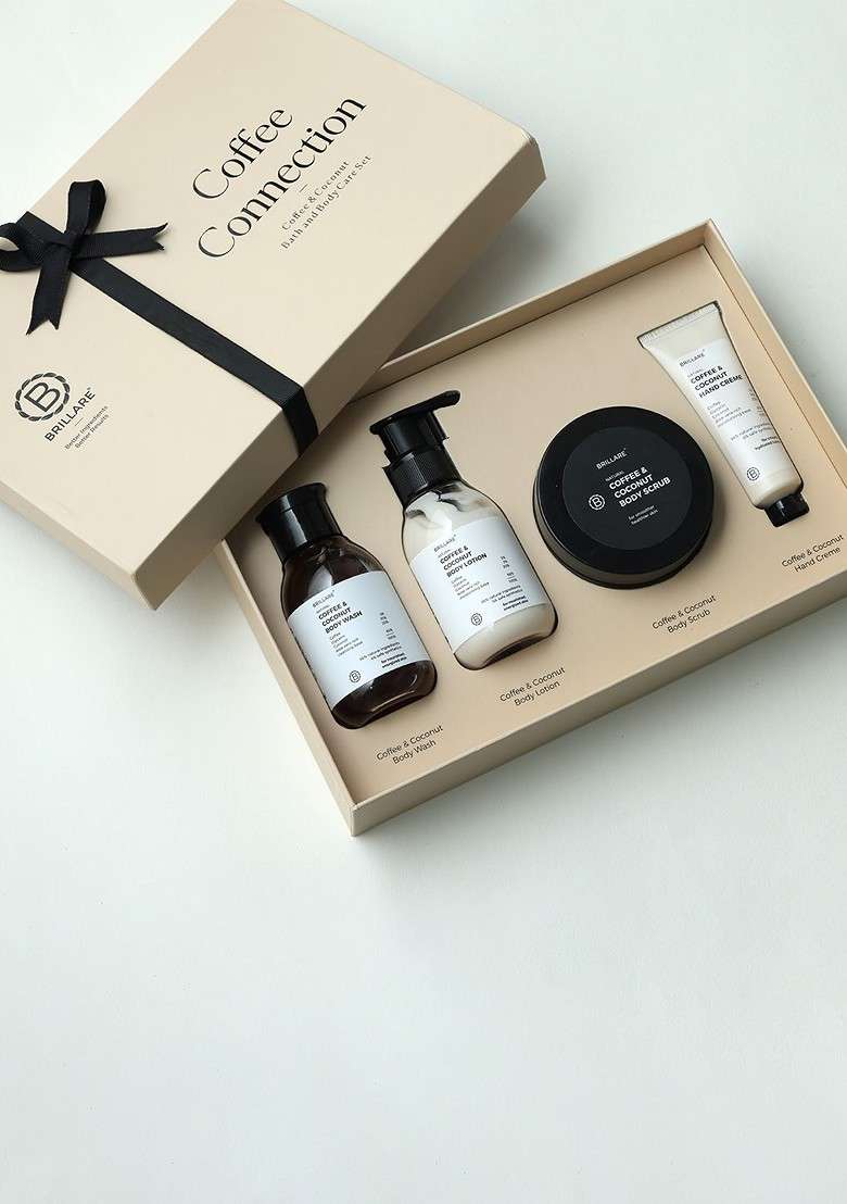 Brillare Set Of 4 Coffee Connection Body Wash Lotion Scrub Hand Cream Gift Box - Indya