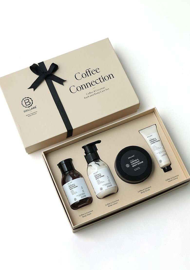 Brillare Set Of 4 Coffee Connection Body Wash Lotion Scrub Hand Cream Gift Box - Indya