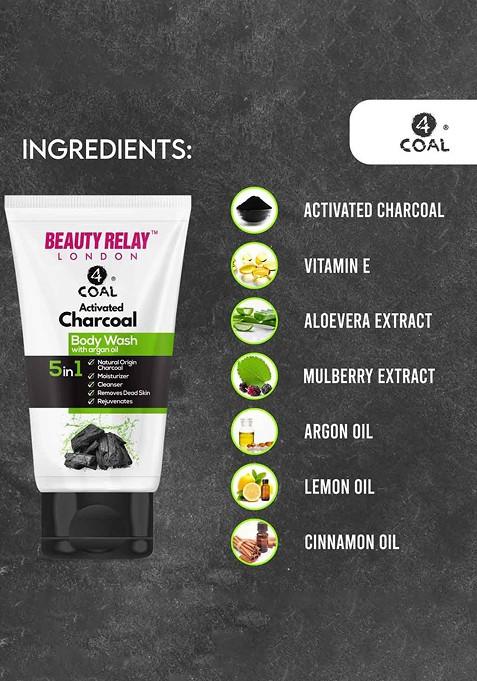 Beautyrelay London Unisex Activated Charcoal 5 In 1 Argan Oil Body Wash 200Ml