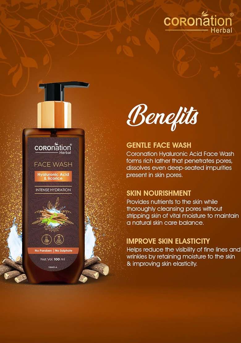 Coronation Herbal Set Of 2 Intense Hydration Face Wash With Hyaluronic Acid 100 Ml Each - Indya