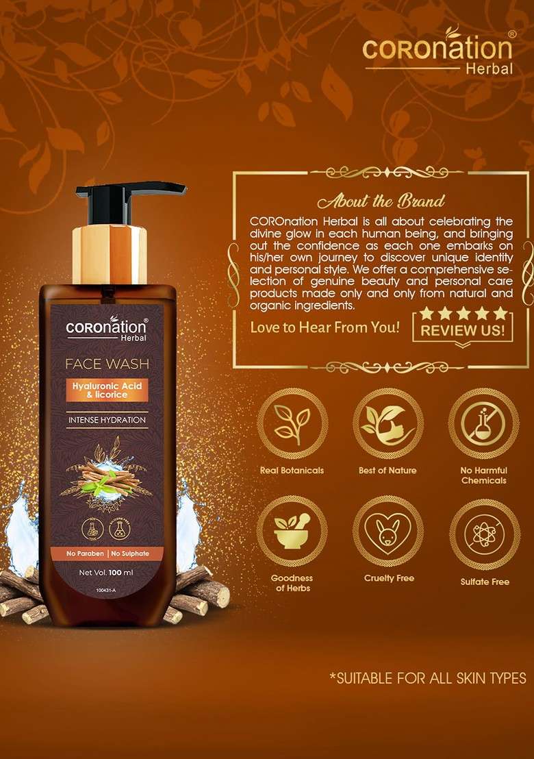 Coronation Herbal Intense Hydration Face Wash With Hyaluronic Acid Licorice 100 Ml - Indya