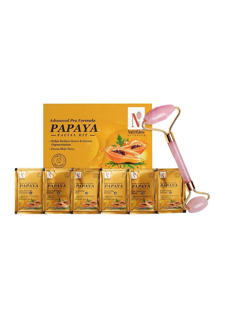Nutriglow Naturals Vegan Advanced Pro Formula Papaya Facial Kit 60G With Jade Roller - Indya