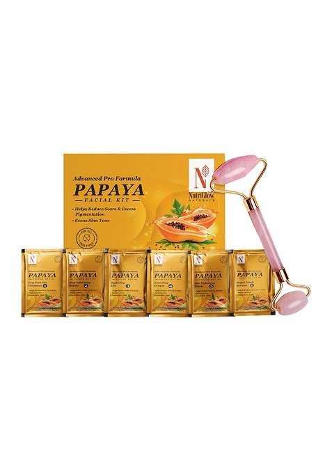 Nutriglow Naturals Vegan Advanced Pro Formula Papaya Facial Kit 60G With Jade Roller