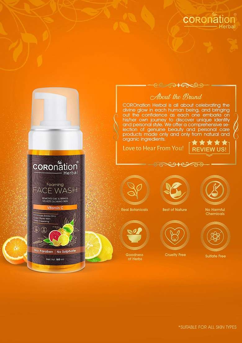 Coronation Herbal Set Of 2 Vitamin C Foaming Face Wash With Wheat Protein 160 Ml Each - Indya