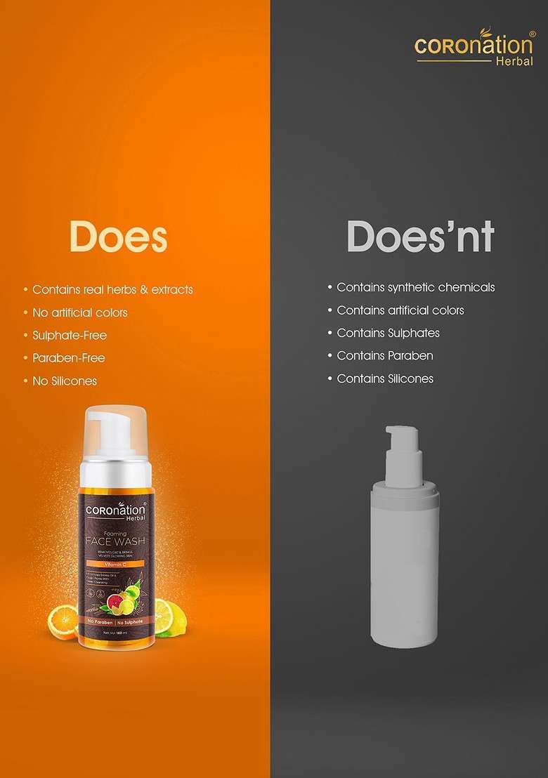 Coronation Herbal Set Of 2 Vitamin C Foaming Face Wash With Wheat Protein 160 Ml Each - Indya