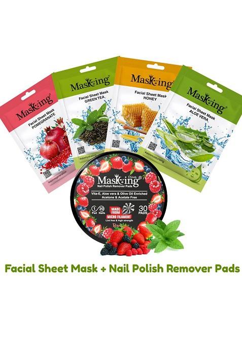 Masking Pack Of 4 Natural Glow Facial Mask And Nail Polish Remover Combo