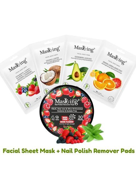 Masking Pack Of 4 Soothing Facial Mask And Nail Polish Remover Combo