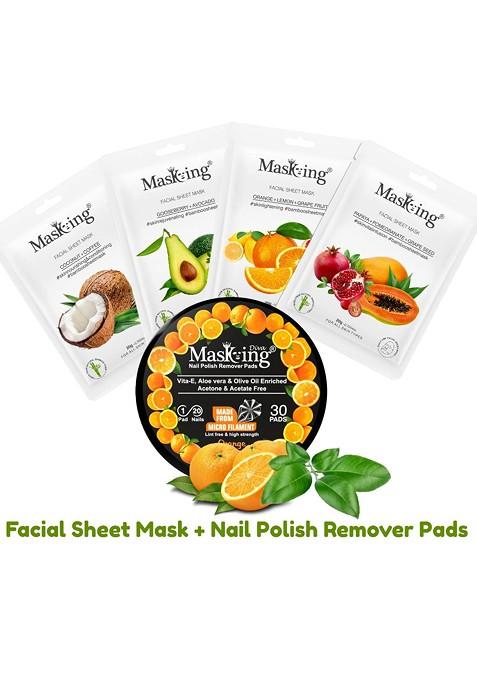 Masking Pack Of 4 Bamboo Facial Mask And Nail Polish Remover Combo