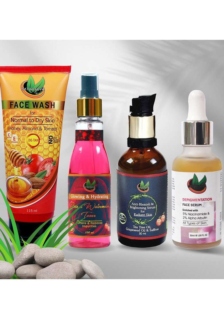 Naturenova Herbals De Tan Face Wash Toner 2 Serums - Indya