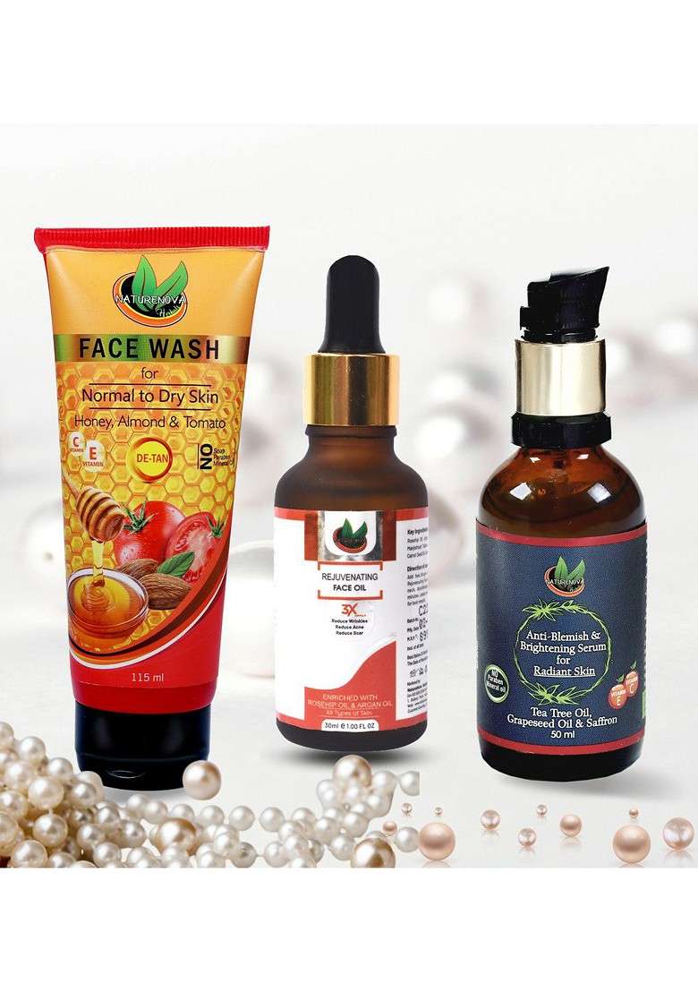 Naturenova Herbals Set Of De Tan Face Wash Toner Serum - Indya