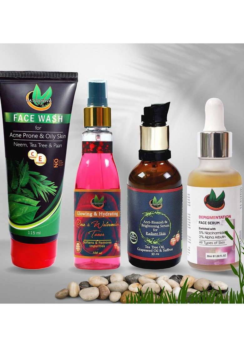 Naturenova Herbals Set Of Acne Face Wash Toner 2 Serums - Indya