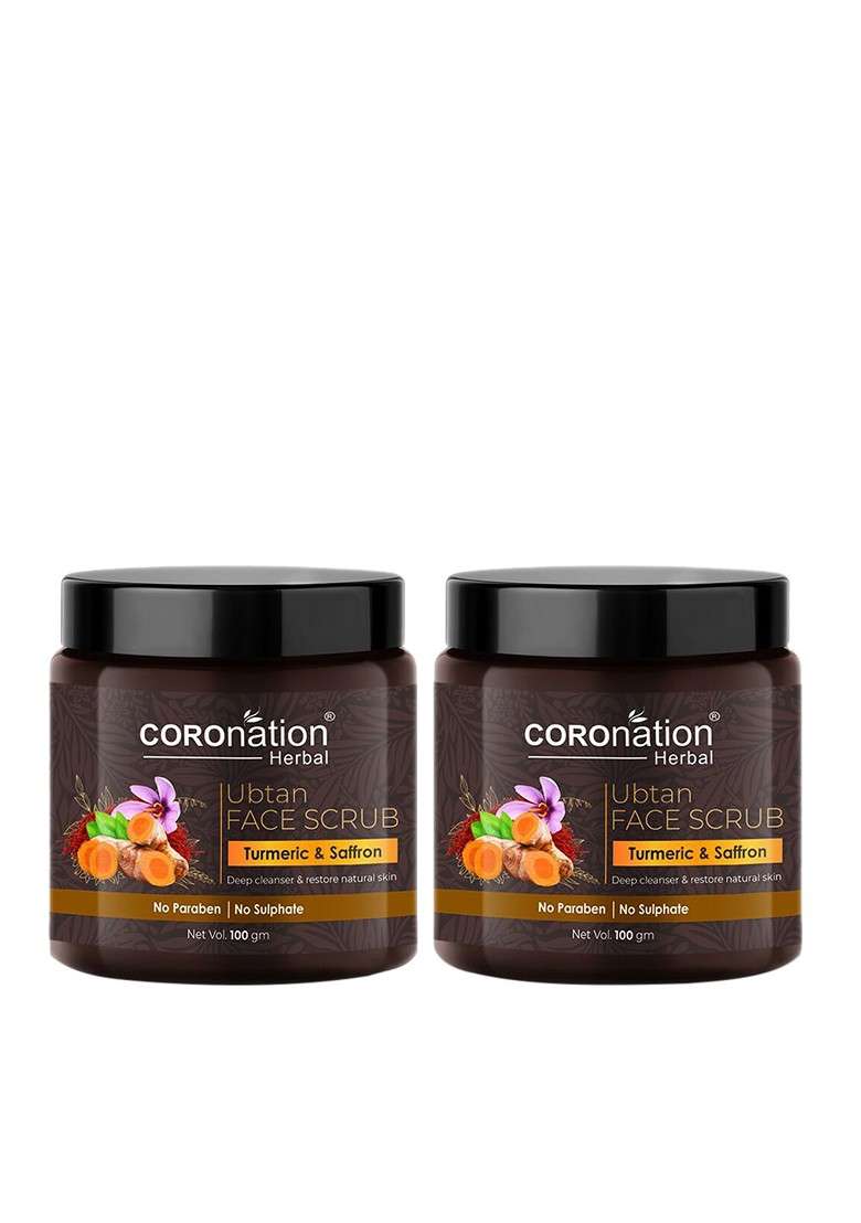 Coronation Herbal Set Of 2 Ubtan Face Scrubs With Turmeric Saffron 100 G Each - Indya