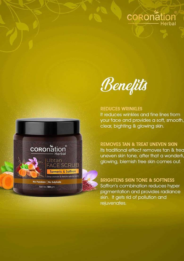 Coronation Herbal Set Of 2 Ubtan Face Scrubs With Turmeric Saffron 100 G Each - Indya