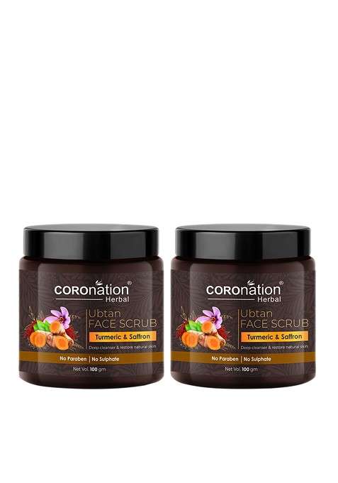Coronation Herbal Set Of 2 Ubtan Face Scrubs With Turmeric Saffron 100 G Each