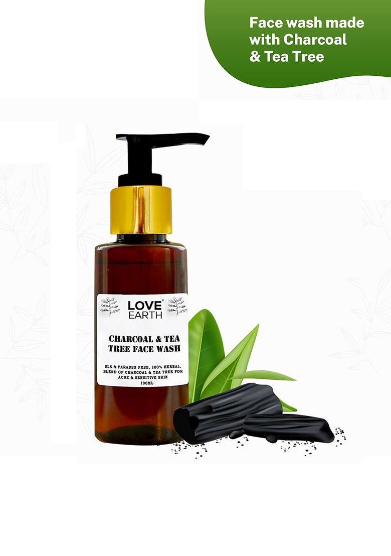 Love Earth Charcoal Tea Tree Face Wash For Acne Sensitive Skin 100Ml - Indya