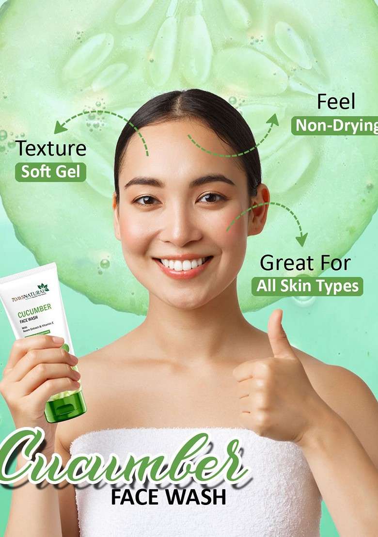 7Daysnatural Cucumber Face Wash Fights Acne Balances Skin Ph 100Ml - Indya