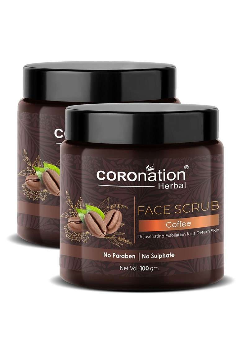 Coronation Herbal Set Of 2 Coffee Face Scrub With Activated Charcoal Beads 100 G Each - Indya