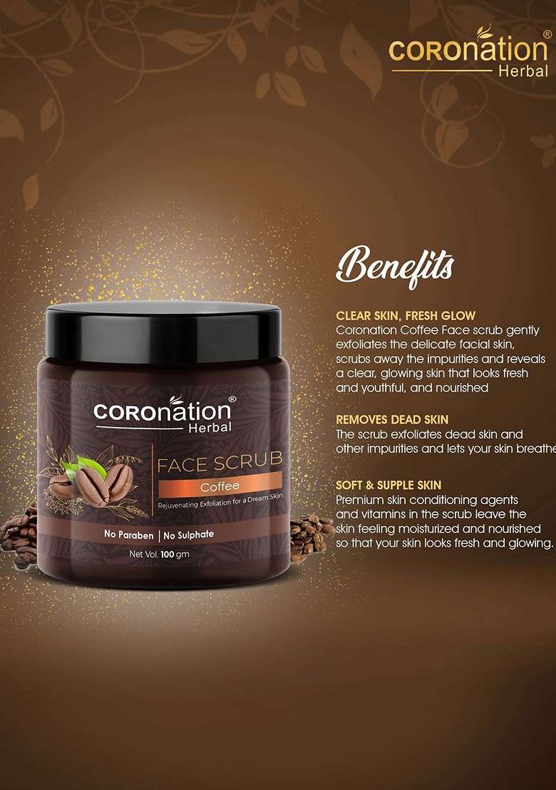 Coronation Herbal Set Of 2 Coffee Face Scrub With Activated Charcoal Beads 100 G Each - Indya