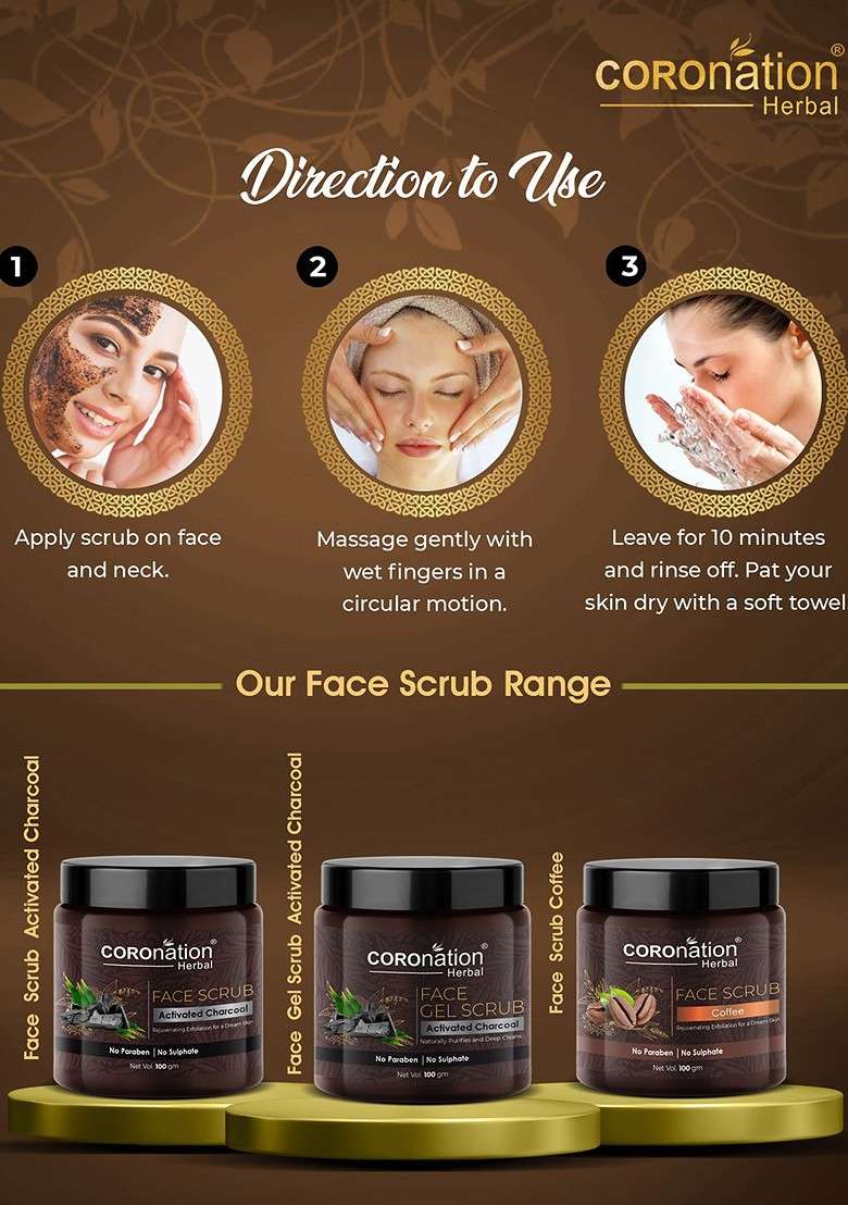Coronation Herbal Set Of 2 Coffee Face Scrub With Activated Charcoal Beads 100 G Each - Indya