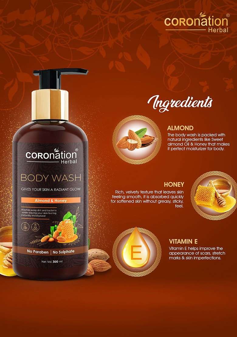 Coronation Herbal Almond Honey Body Wash 300 Ml - Indya