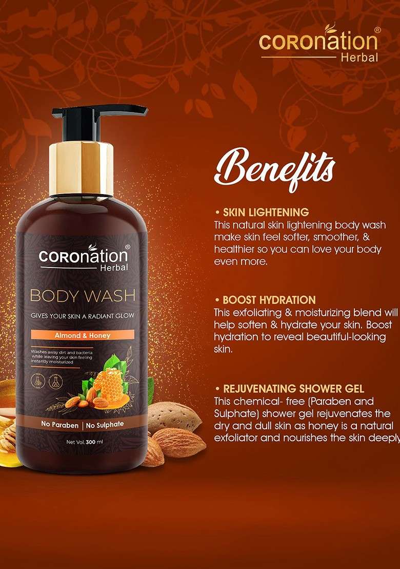 Coronation Herbal Almond Honey Body Wash 300 Ml - Indya