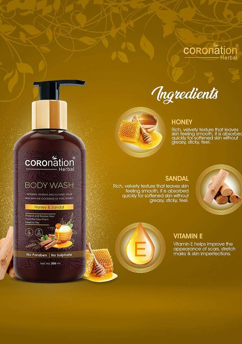 Coronation Herbal Set Of 2 Honey Sandal Body Wash 300 Ml Each - Indya