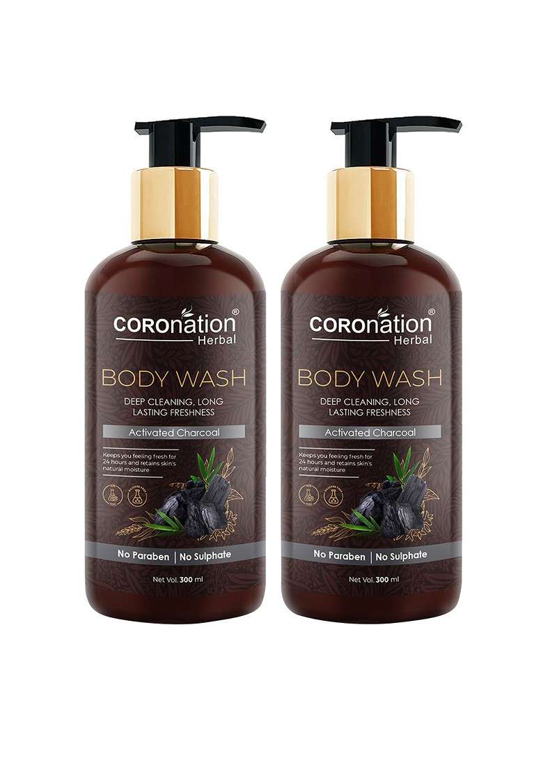 Coronation Herbal Set Of 2 Activated Charcoal Body Wash 300 Ml Each - Indya